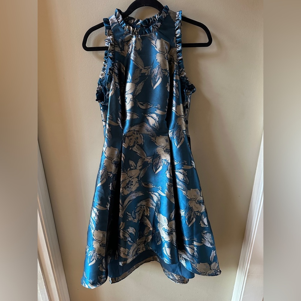 NWT Adrianna Papell Ruffle Crew Neck Sleeveless High-Low Dress